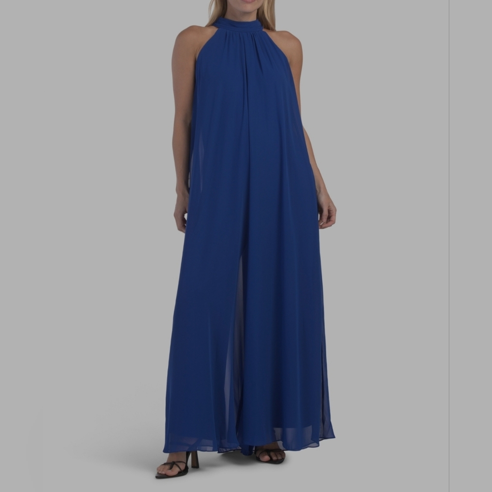 Royal Blue Halter Chiffon Jumpsuit
